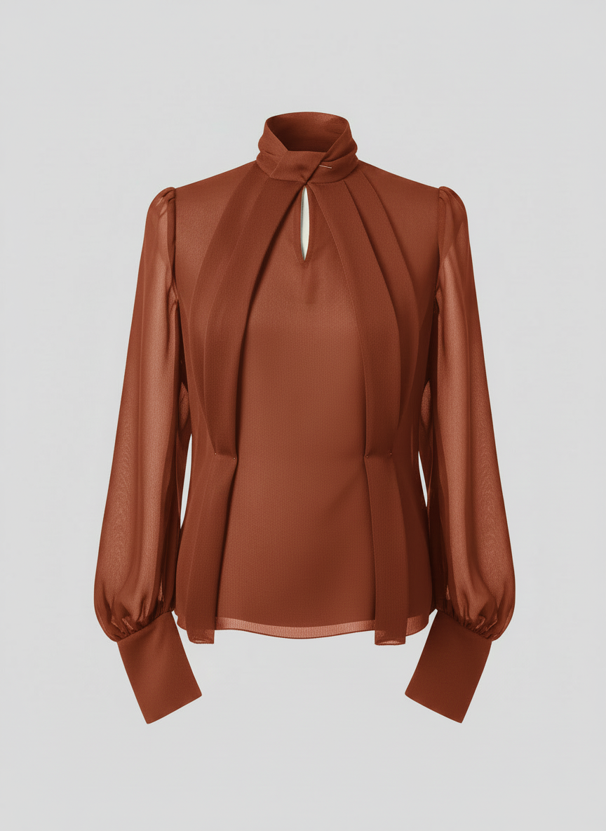 Multi-pleat front blouse copper
