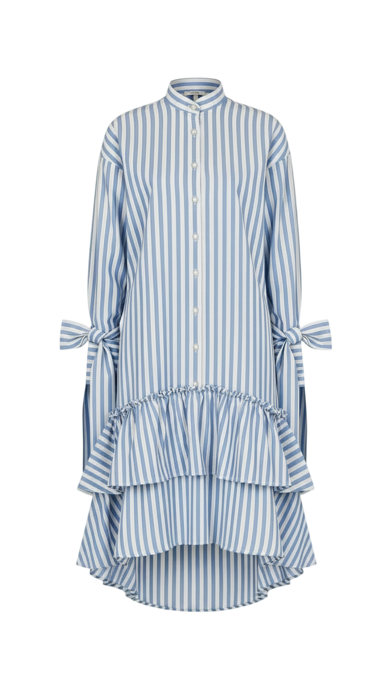 Mandarin Shirt Dress with Multi Ruffled Hem