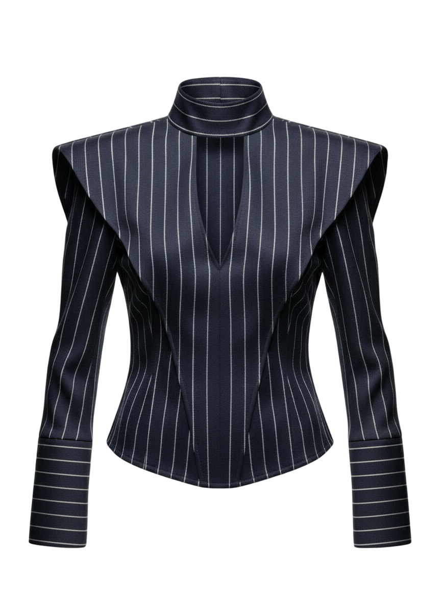 Apron Style Plunge V Shirt - Pinstripe