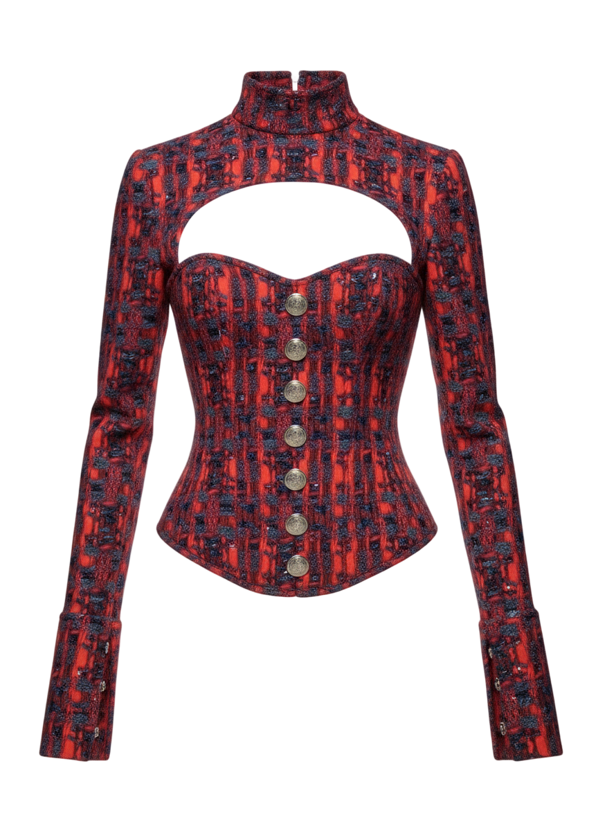 Tulip Cut-Out Button Front Top - Red