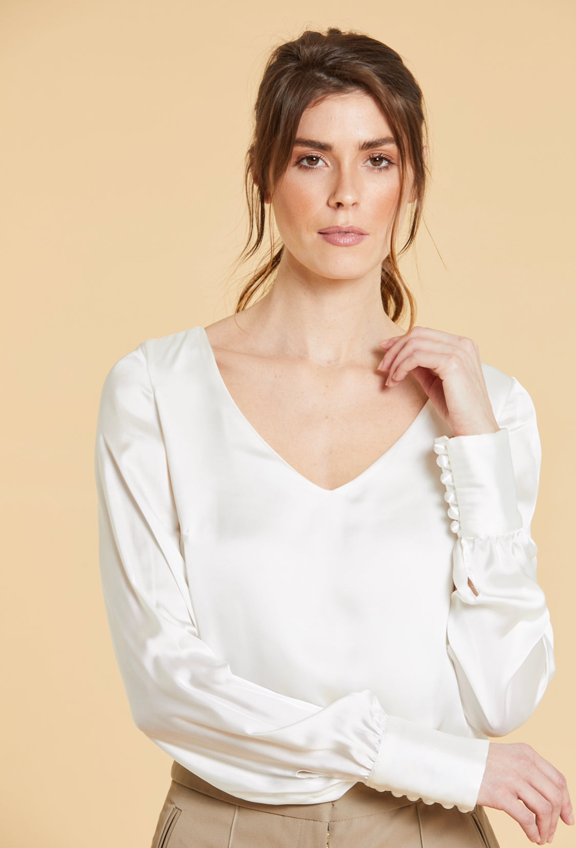 Sateen v-neck blouse