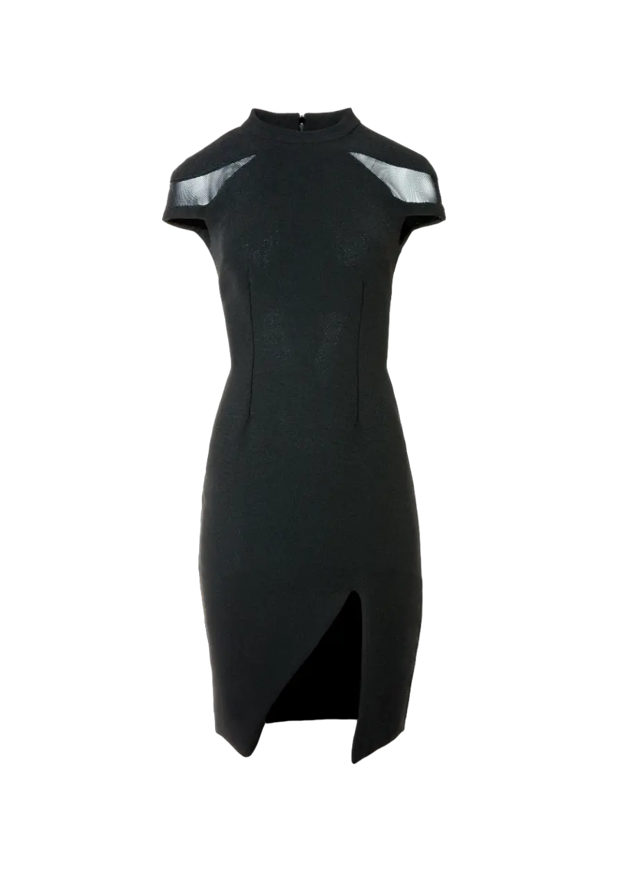 Black Dress with tulle shoulders Sinclair London