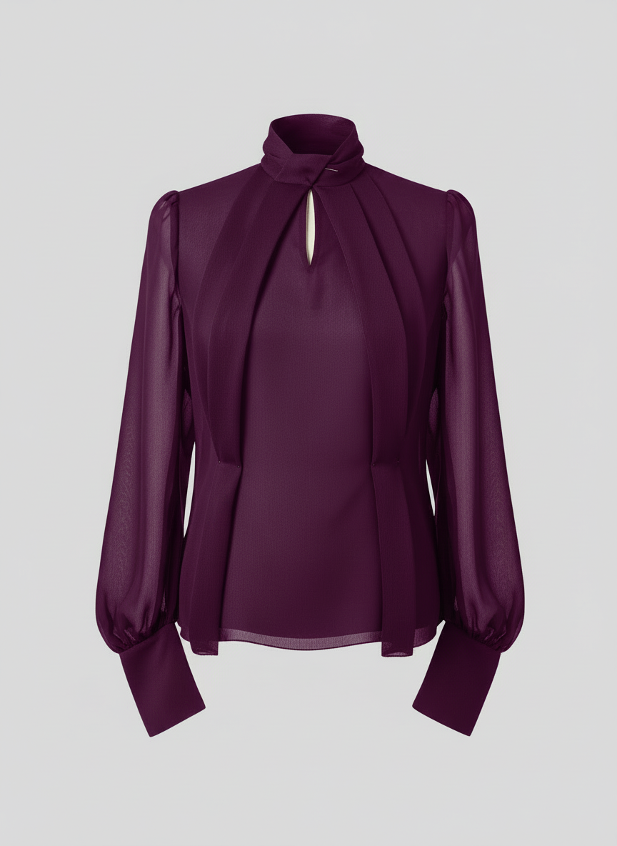 Multi-pleat front blouse bilberry