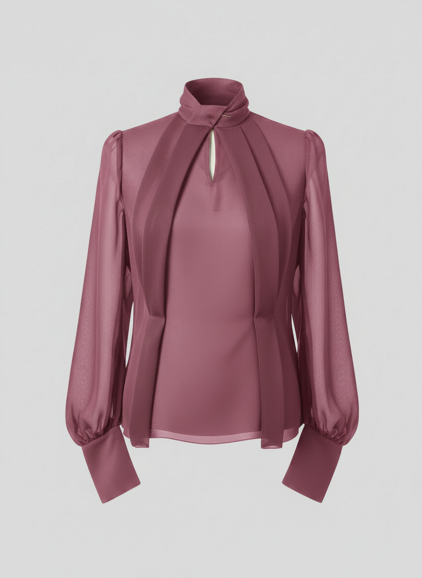 Multi-pleat front blouse rose