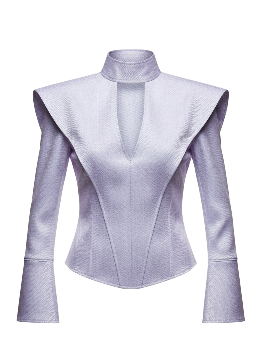 Apron Style Plunge V Shirt -Lavender