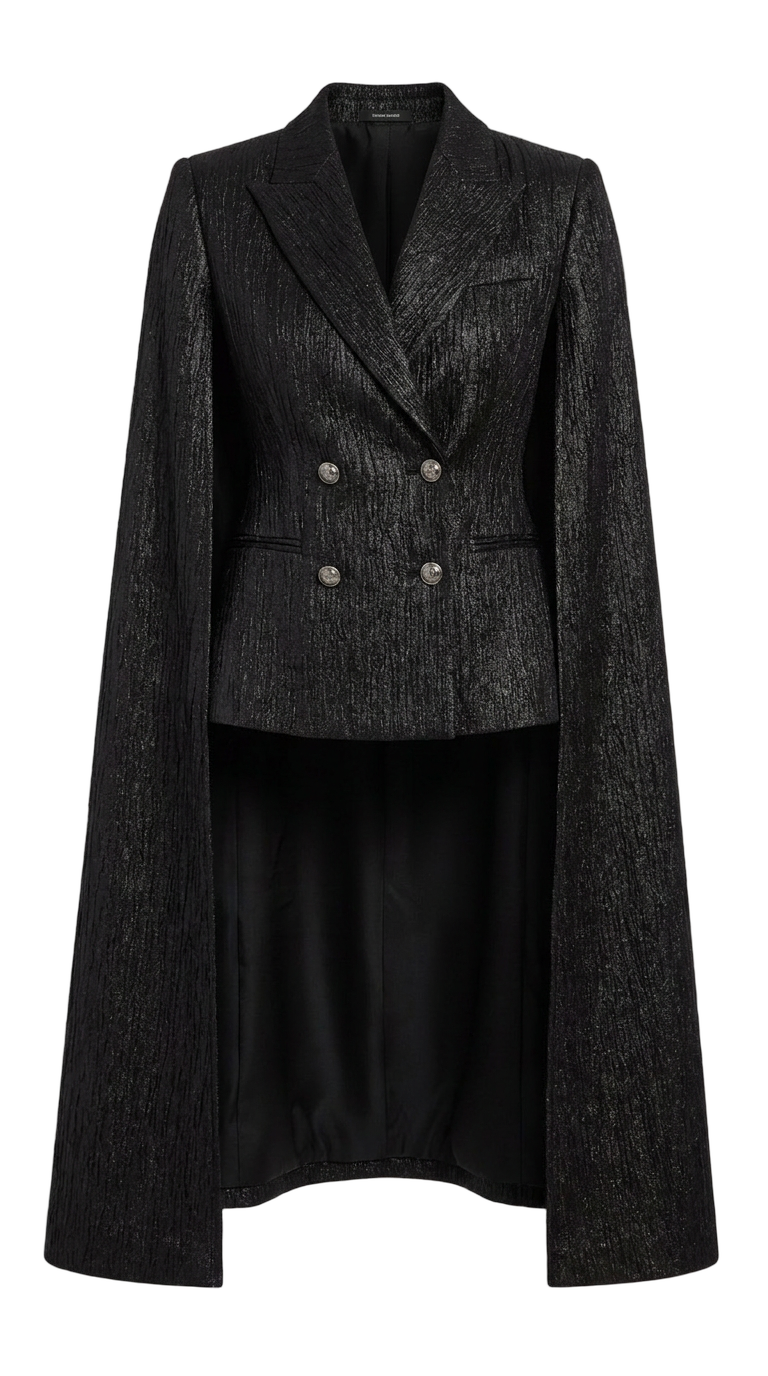 Floor Sweeping Sleeved Cape - Black Lurex