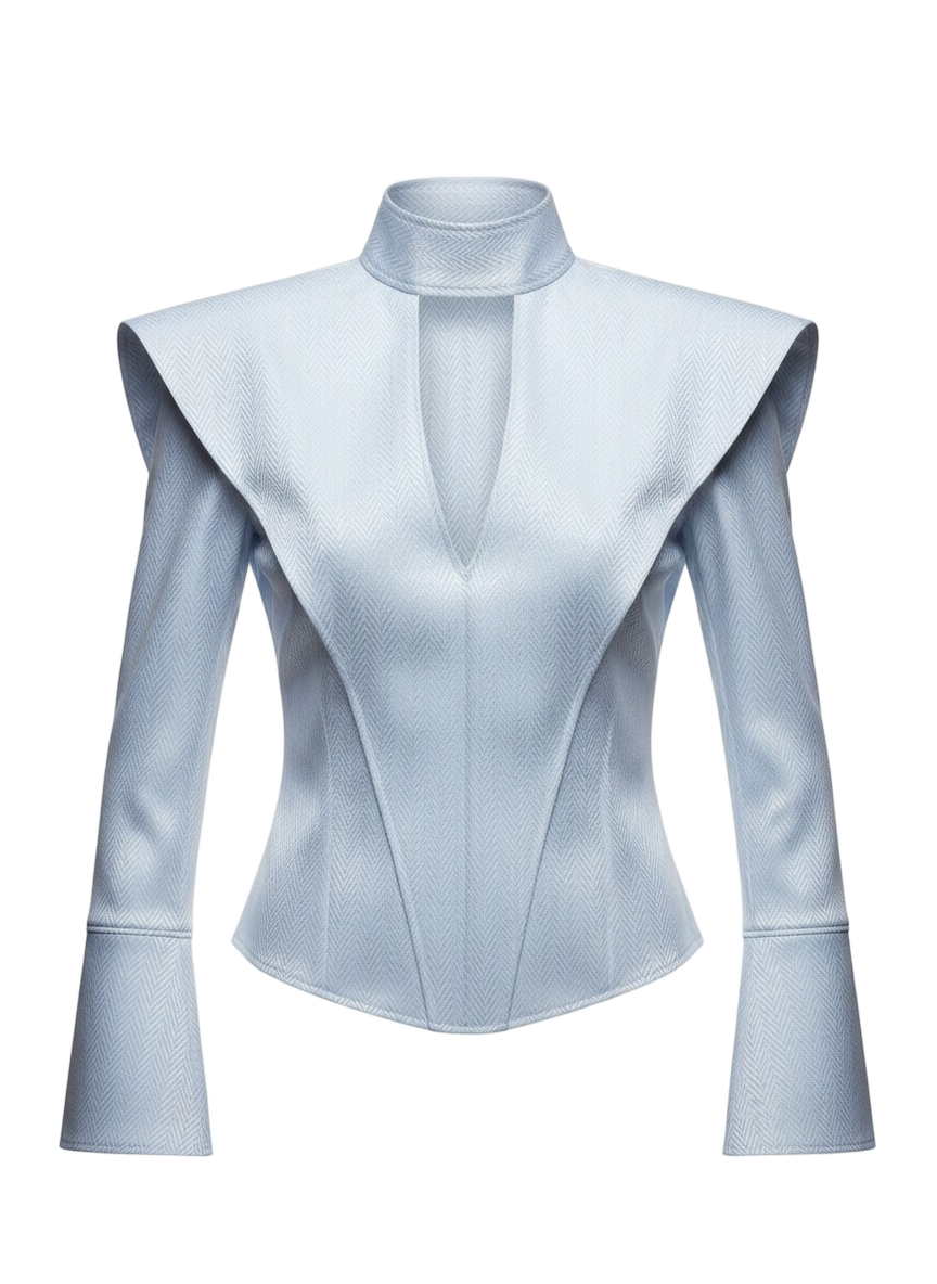 Apron Style Plunge V Shirt - Sky Blue
