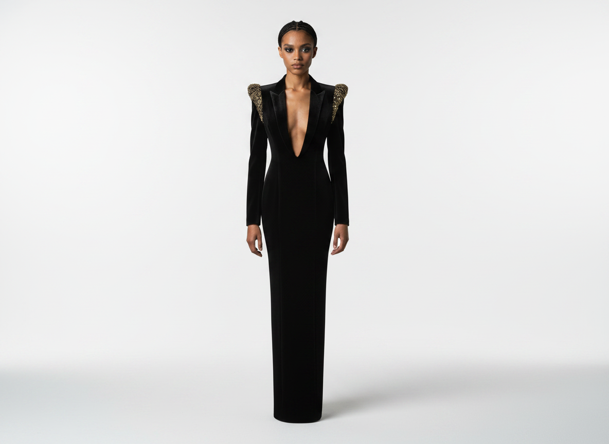 Tailored Jacket Dress with Beaded Shoulders